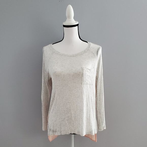 Hearts Gray Pink Sheer Panel High Low Long Sleeve Top L - Picture 1 of 8